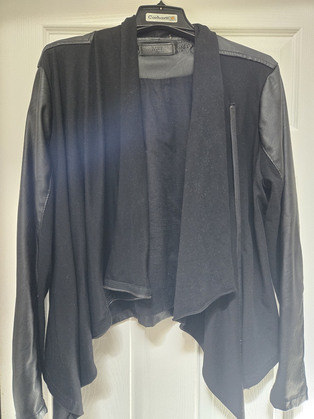 Blank NYC Black Draped Mixed-Media Leather Jacket